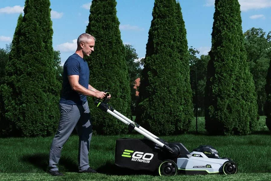 green electric lawn mower